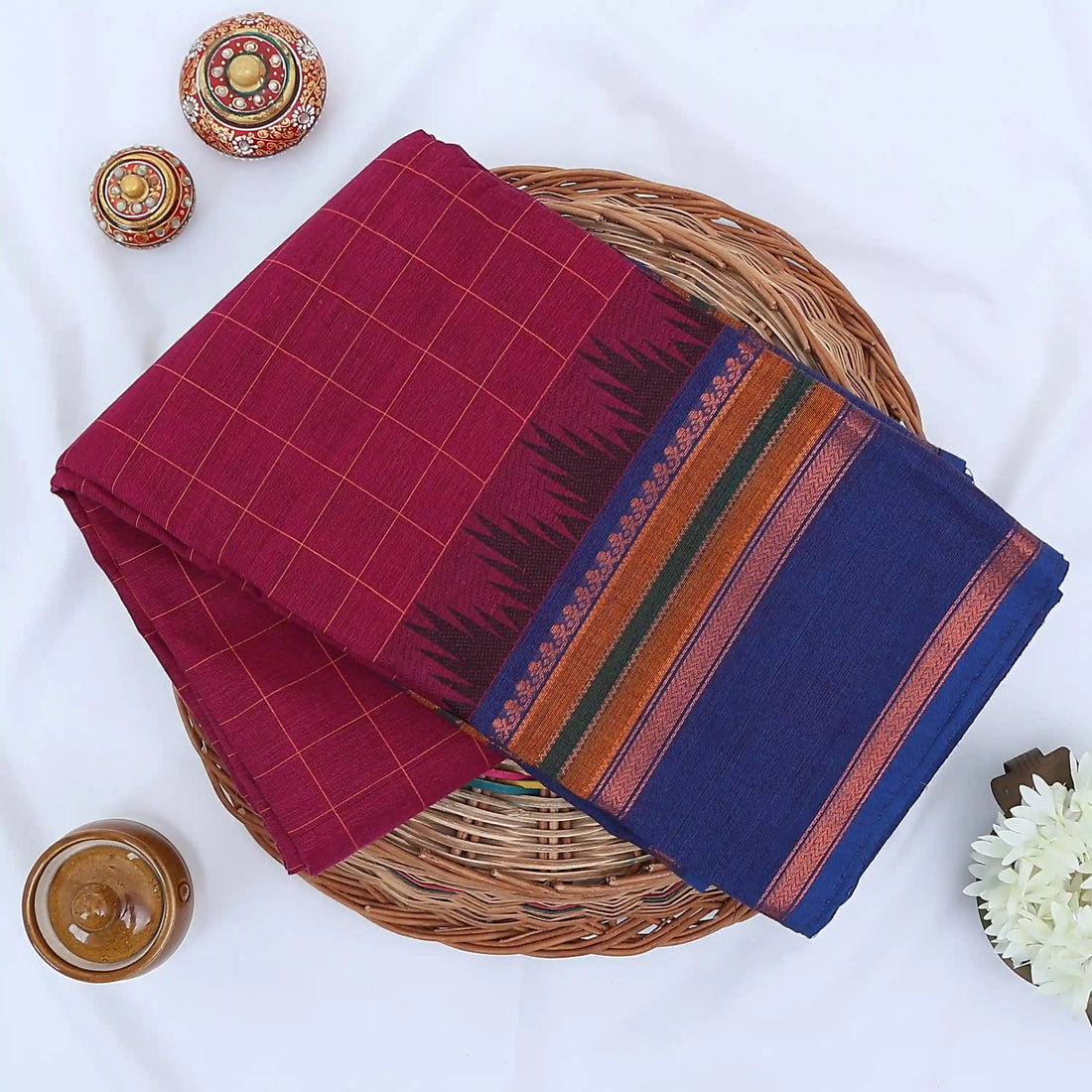 Maroon Chettinad Cotton Sarees for Women | Office Wear Daily Wear & Special Occasion | Jeyachandran - Full View
