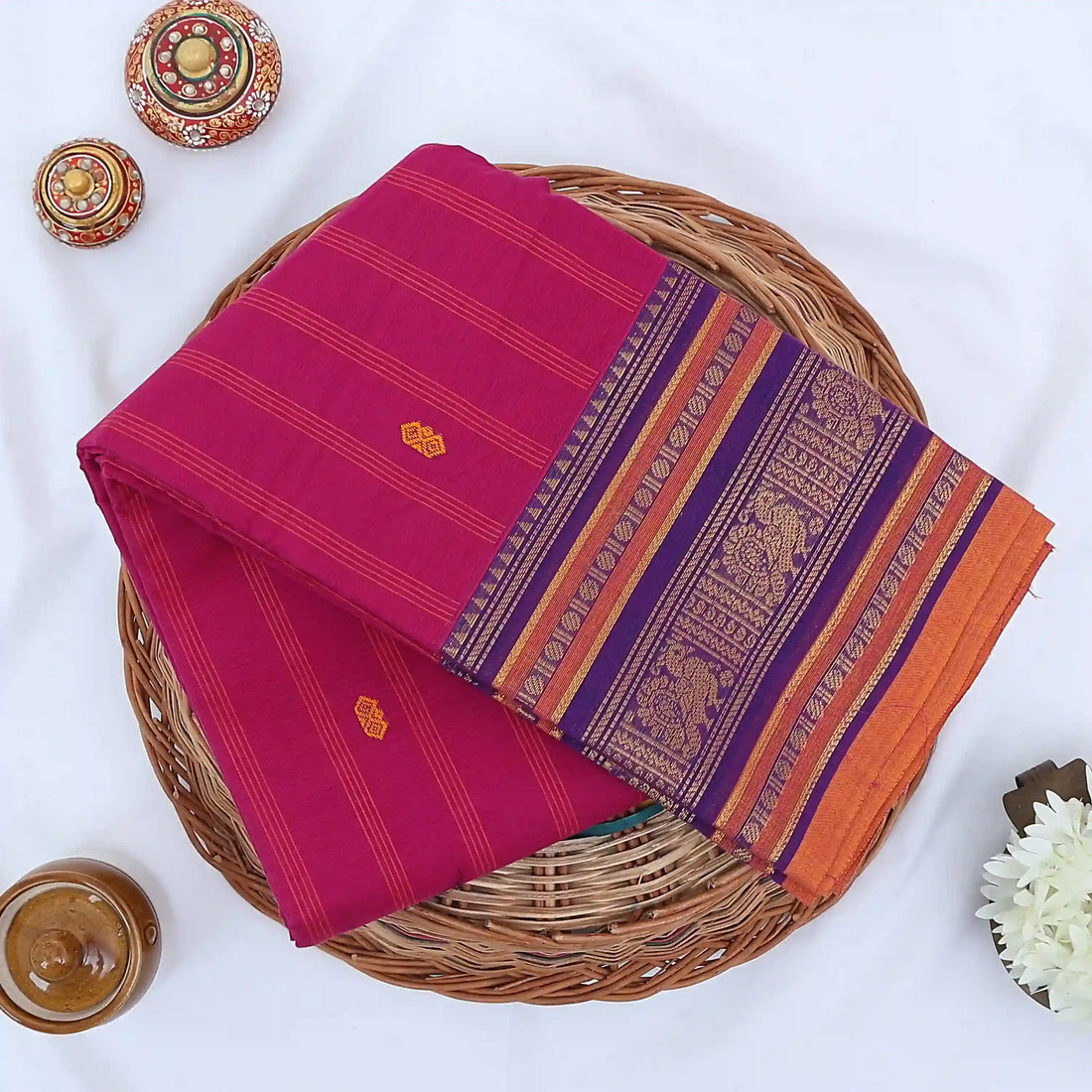 Purple Chettinad Cotton Sarees for Women | Office Wear Daily Wear & Special Occasion | Jeyachandran - Full View