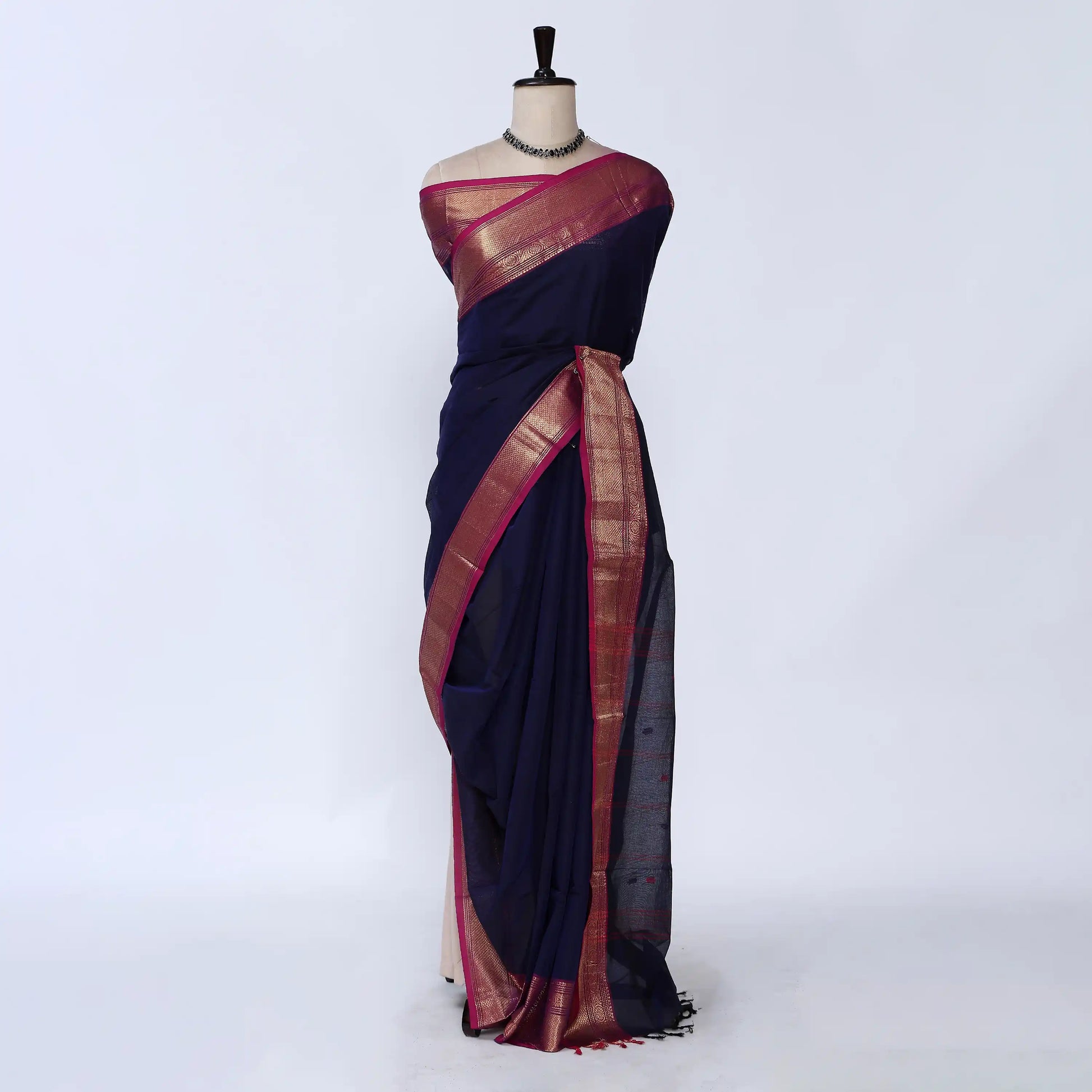 Royal Blue Chettinad Cotton Sarees for Women | Office Wear Daily Wear & Special Occasion | Jeyachandran - Full View