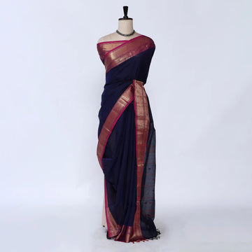 Royal Blue Chettinad Cotton Sarees for Women | Office Wear Daily Wear & Special Occasion | Jeyachandran - Full View