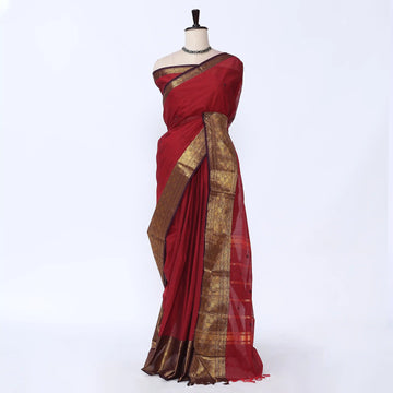 Red Chettinad Cotton Sarees for Women | Office Wear Daily Wear & Special Occasion | Jeyachandran - Full View