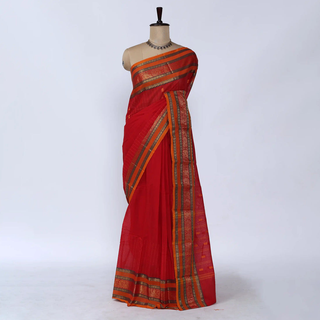 Red Chettinad Cotton Sarees for Women | Office Wear Daily Wear & Special Occasion | Jeyachandran - Full View