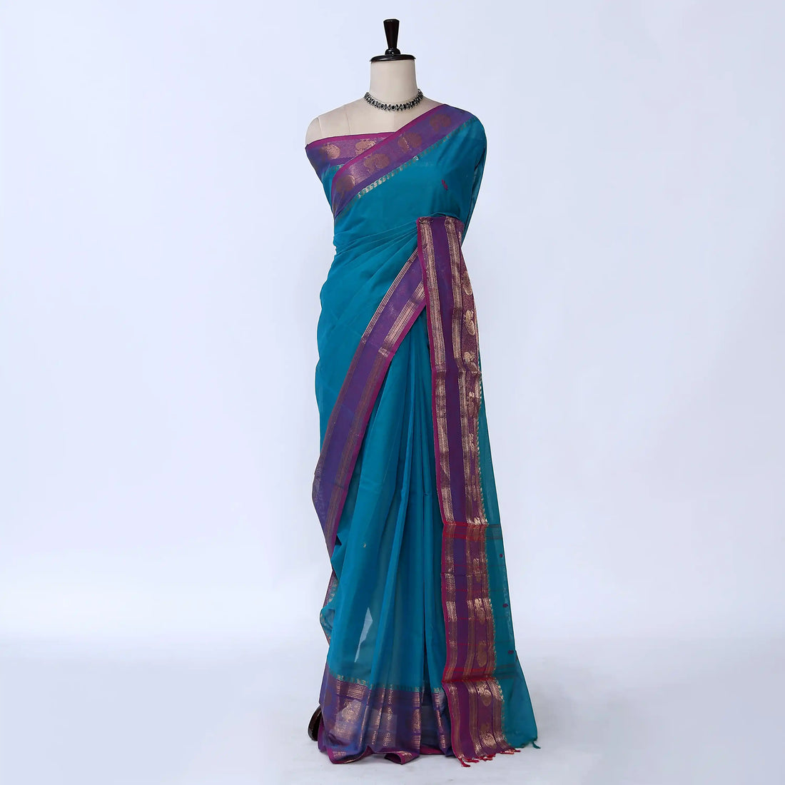 Teal Chettinad Cotton Sarees for Women | Office Wear Daily Wear & Special Occasion | Jeyachandran - Full View