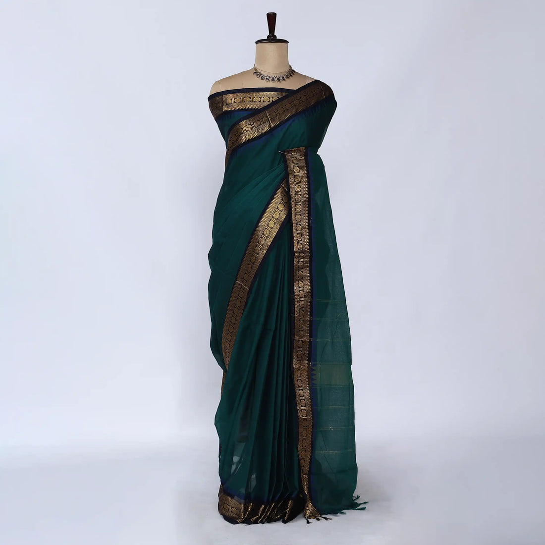 Teal Chettinad Cotton Sarees for Women | Office Wear Daily Wear & Special Occasion | Jeyachandran - Full View