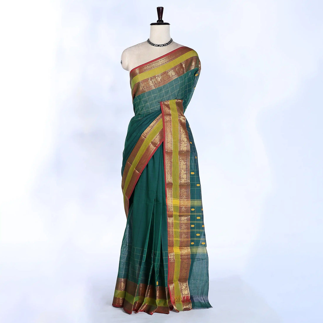 Teal Chettinad Cotton Sarees for Women | Office Wear Daily Wear & Special Occasion | Jeyachandran - Full View