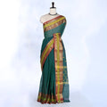 Teal Chettinad Cotton Sarees for Women | Office Wear Daily Wear & Special Occasion | Jeyachandran - Full View