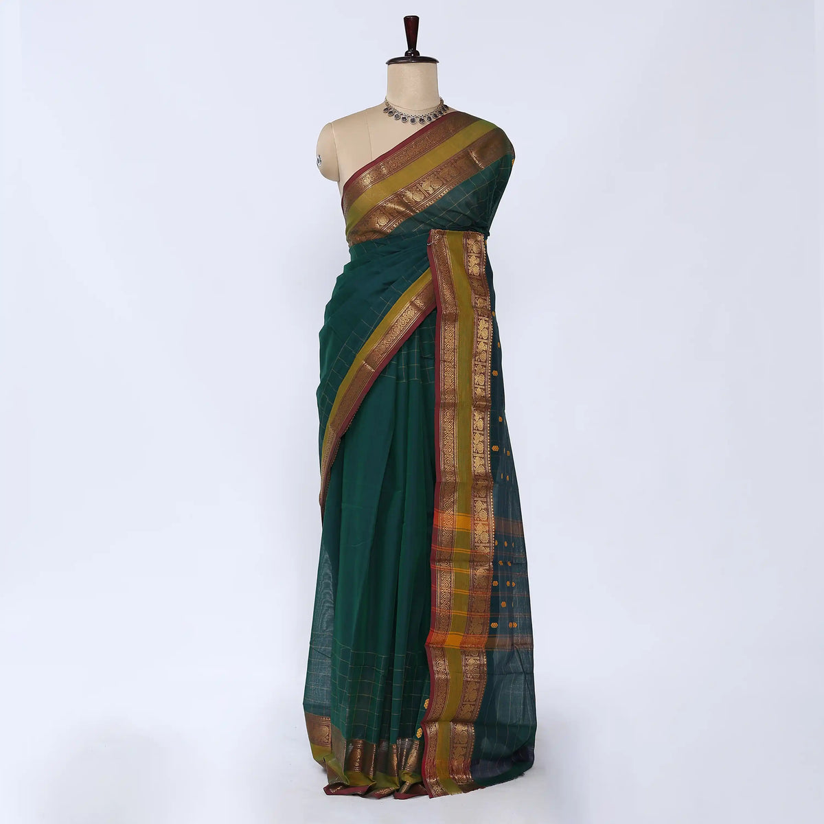 Dark Teal Chettinad Cotton Sarees for Women | Office Wear Daily Wear & Special Occasion | Jeyachandran - Full View