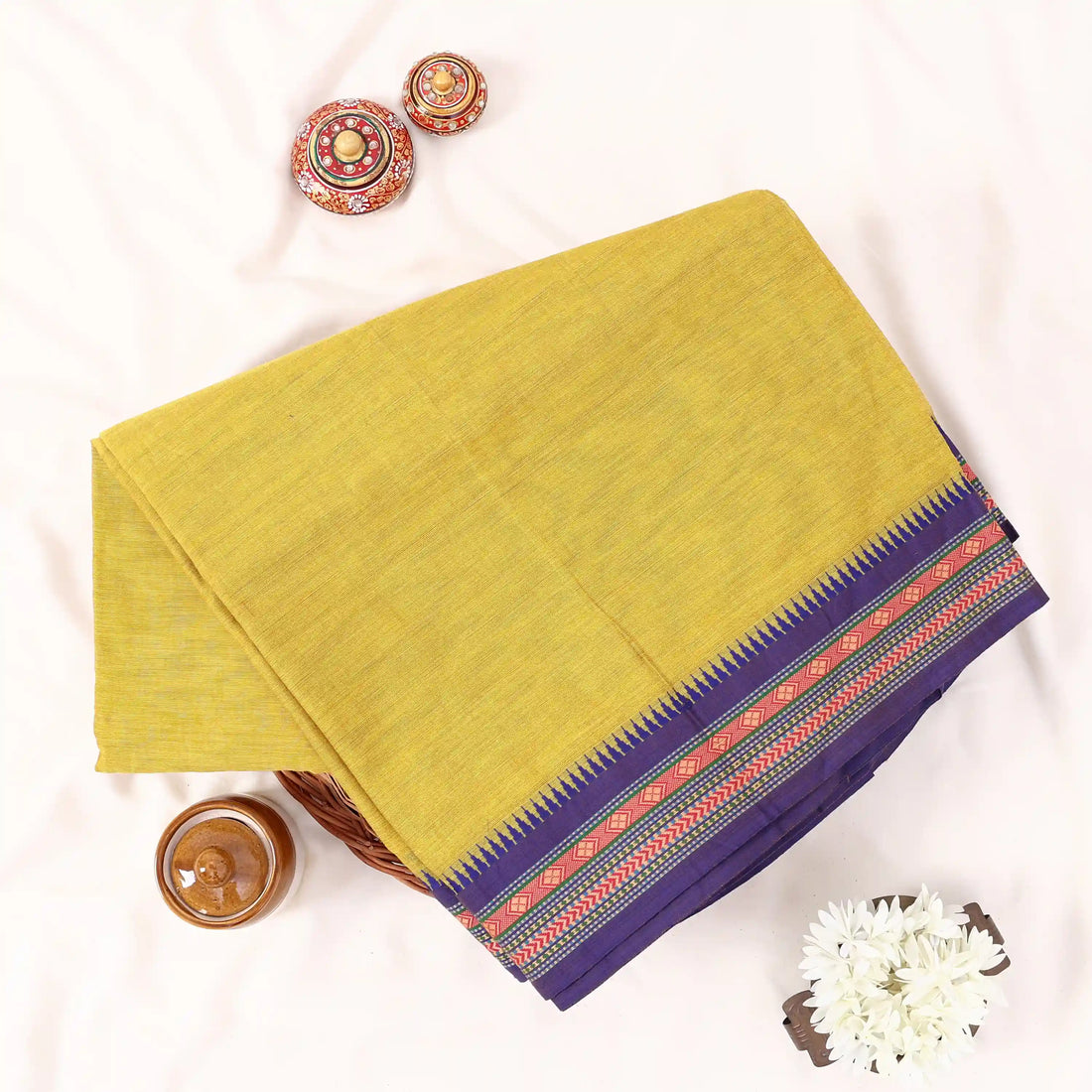 Yellow Chettinad Cotton Sarees for Women | Office Wear Daily Wear & Special Occasion | Jeyachandran - Full View