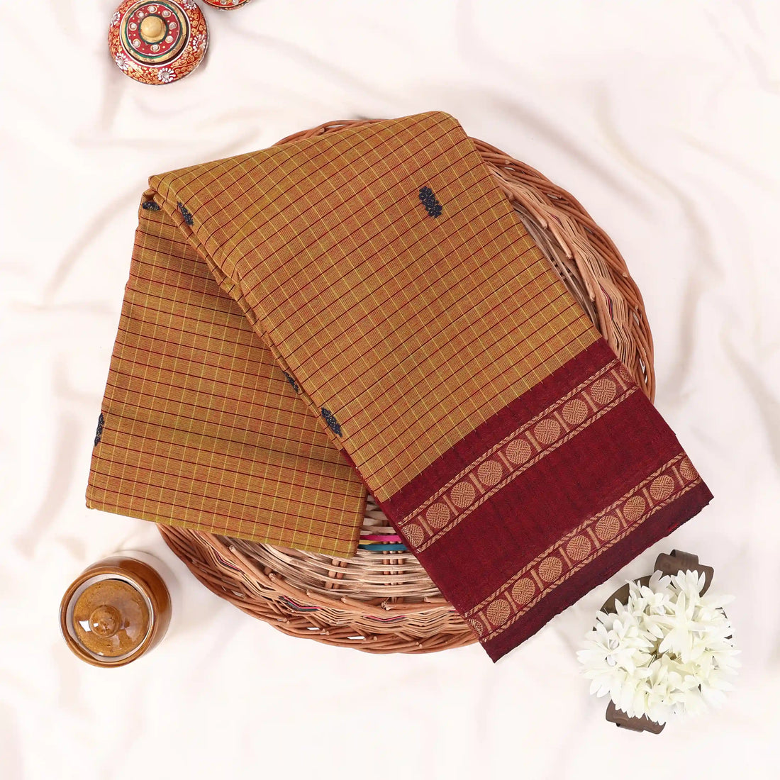 Yellow Chettinad Cotton Sarees for Women | Office Wear Daily Wear & Special Occasion | Jeyachandran - Full View