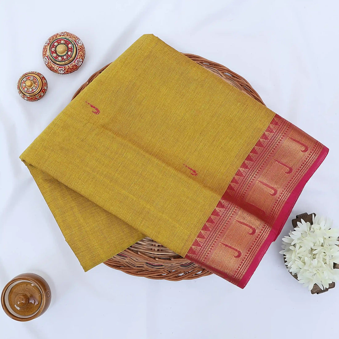 Yellow Chettinad Cotton Sarees for Women | Office Wear Daily Wear & Special Occasion | Jeyachandran - Full View