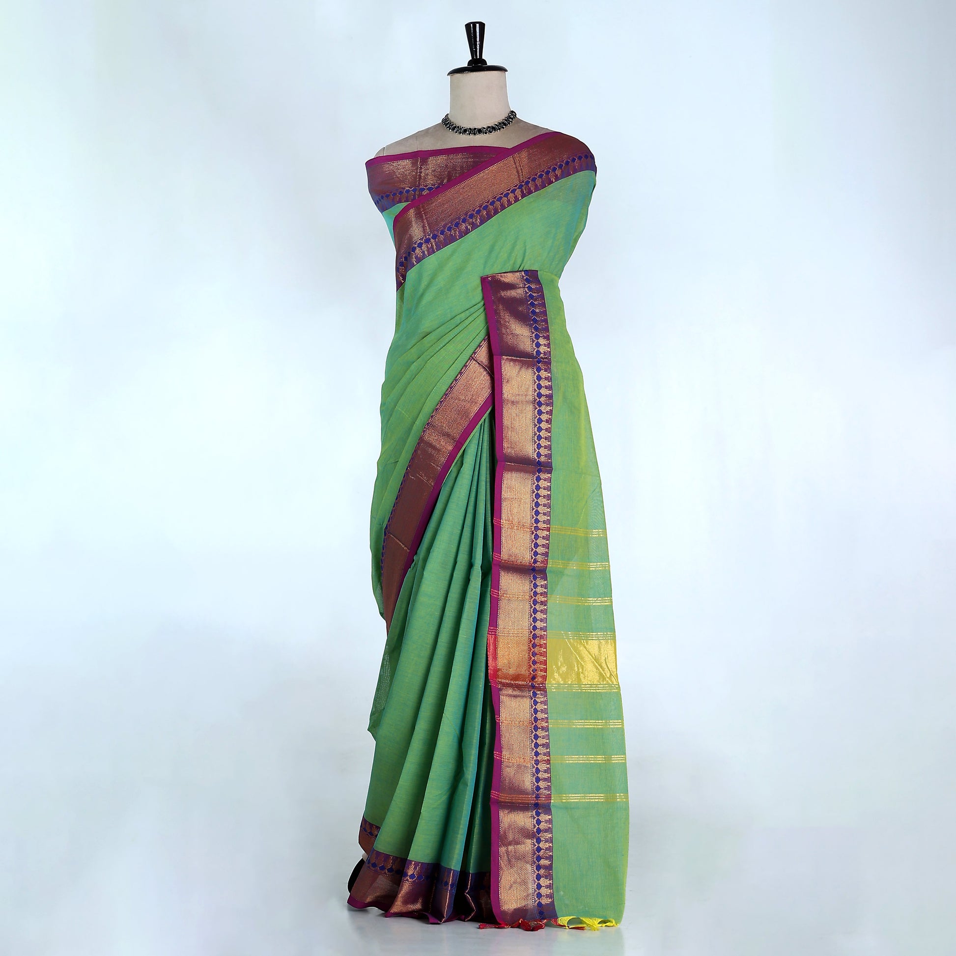 Green Kanchi Cotton Saree for Women | Festive Traditional Collection | Jeyachandran -Full View
