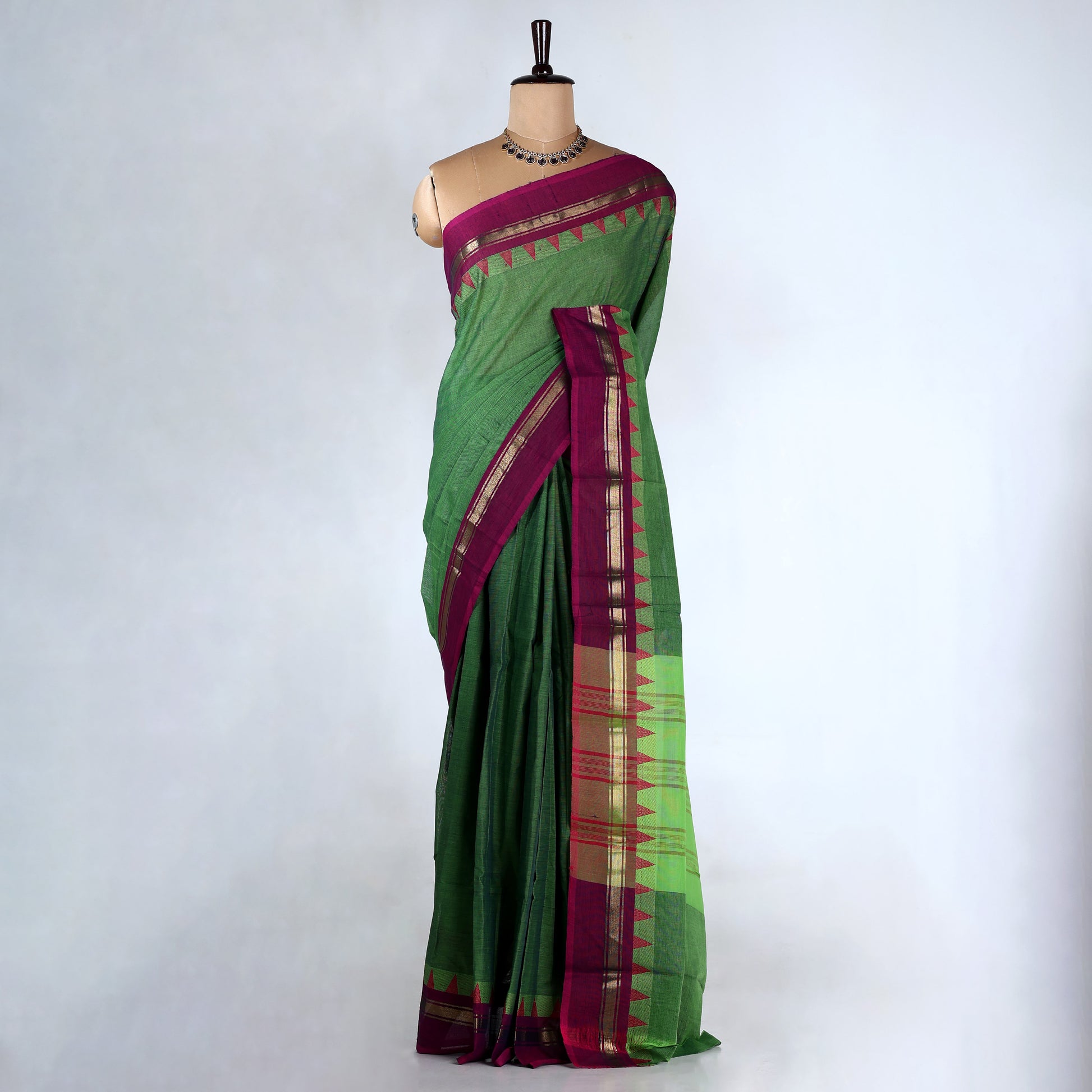 Green Kanchi Cotton Saree for Women | Festive Traditional Collection | Jeyachandran -Full View
