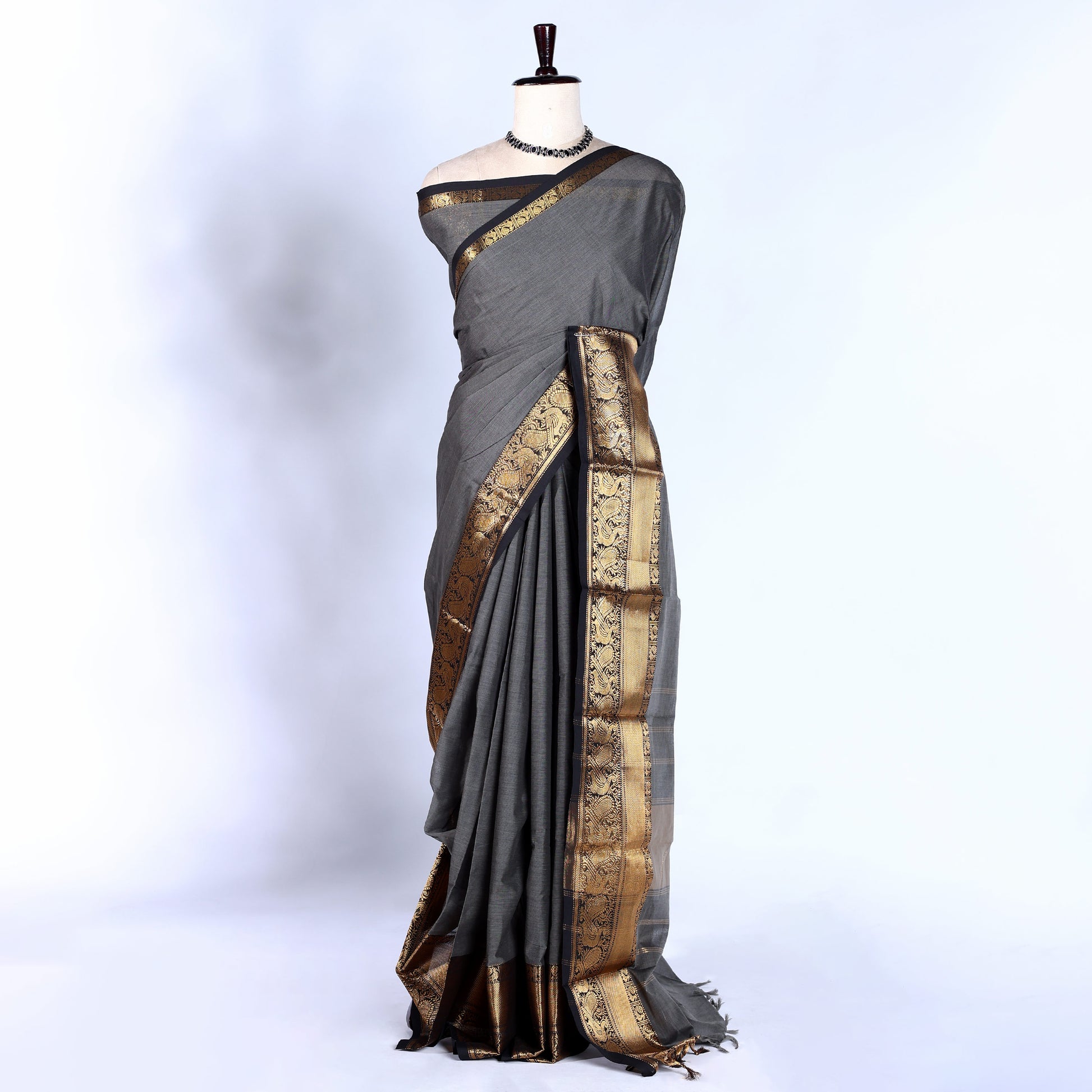 Grey Kanchi Cotton Saree for Women | Festive Traditional Collection | Jeyachandran -Full View
