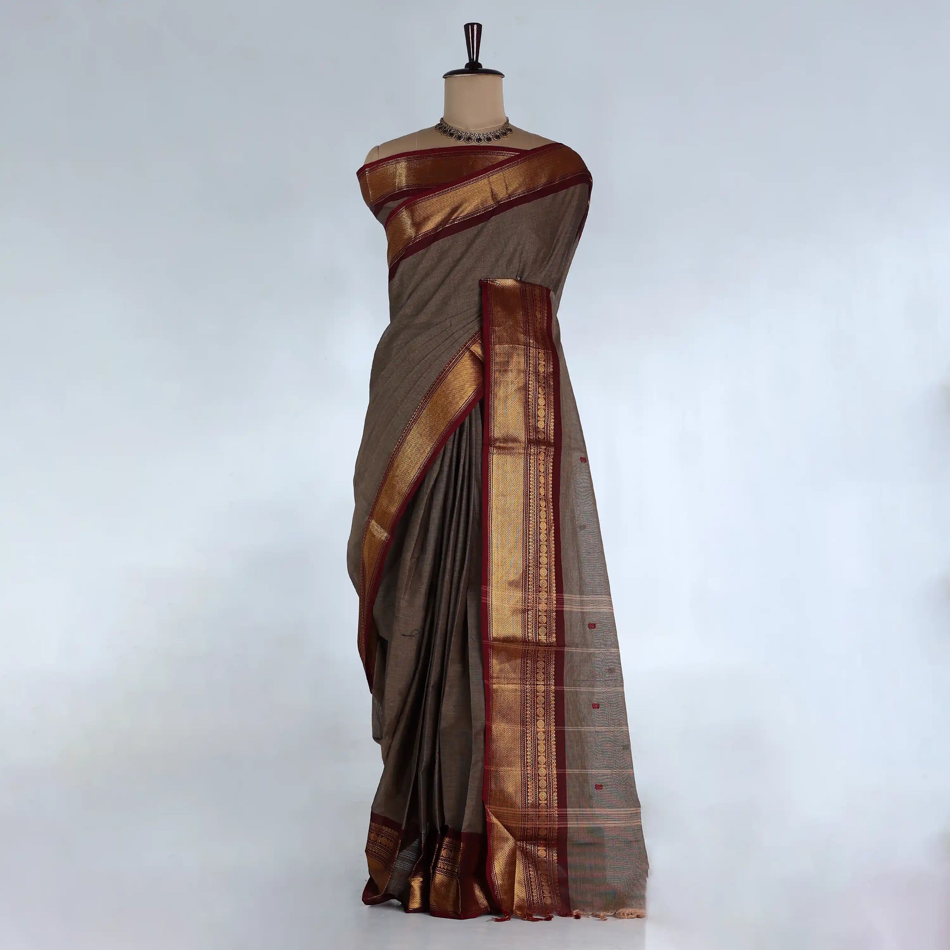 Brown Chettinad Cotton Sarees for Women | Office Wear Daily Wear & Special Occasion | Jeyachandran - Full View