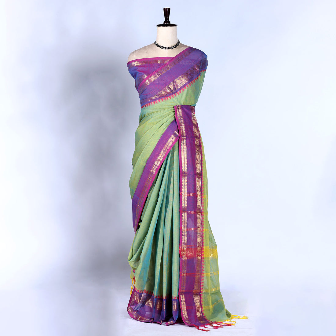 Olive Green Kanchi Cotton Saree for Women | Festive Traditional Collection | Jeyachandran -Full View
