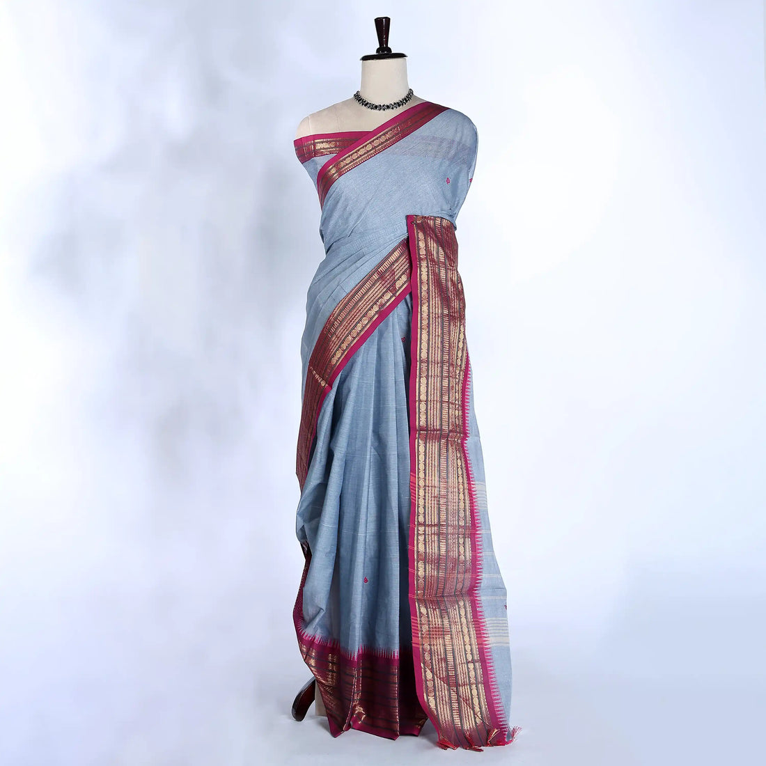Light Grey Chettinad Cotton Sarees for Women | Office Wear Daily Wear & Special Occasion | Jeyachandran - Full View