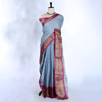 Light Grey Chettinad Cotton Sarees for Women | Office Wear Daily Wear & Special Occasion | Jeyachandran - Full View