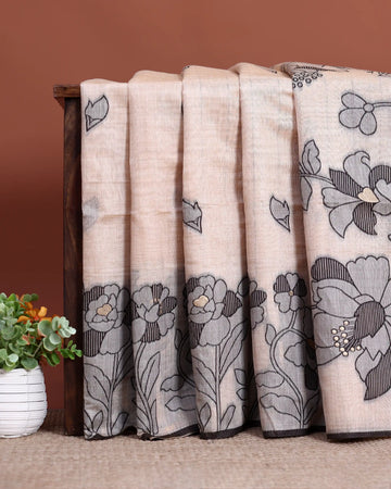 Linen Cotton Saree For Women | Traditional Wear, Festive Wear, Casual Wear | Jeyachandran - Dark Beige