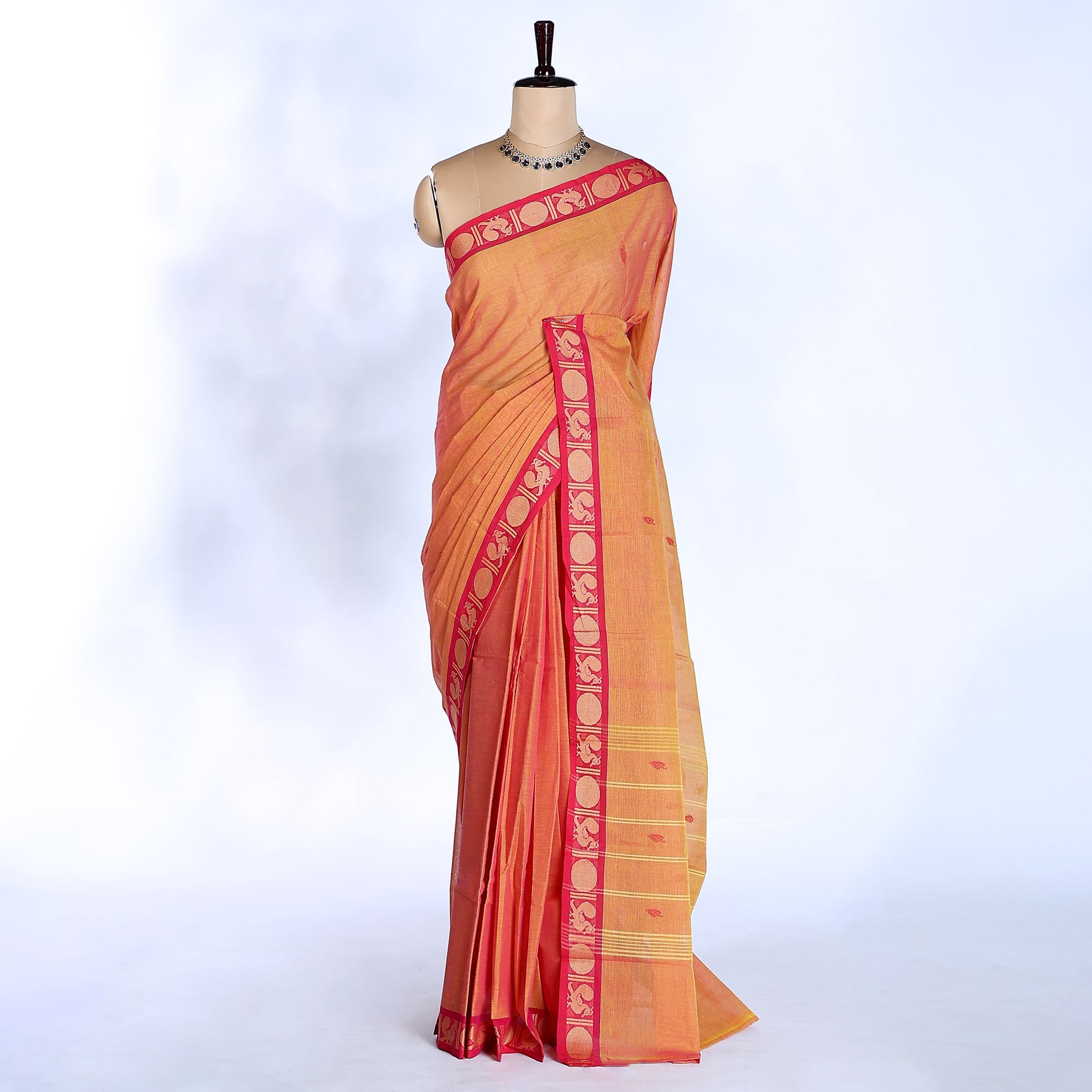 Light Orange Kanchi Cotton Saree for Women | Festive Traditional Collection | Jeyachandran -Full View
