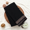 Narayanpet Cotton Saree with Elephant & Peacock Zari Woven Border Black Front Folded Top View