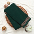 Narayanpet Cotton Saree with Elephant & Peacock Zari Woven Border Dark Green Front Folded Top View