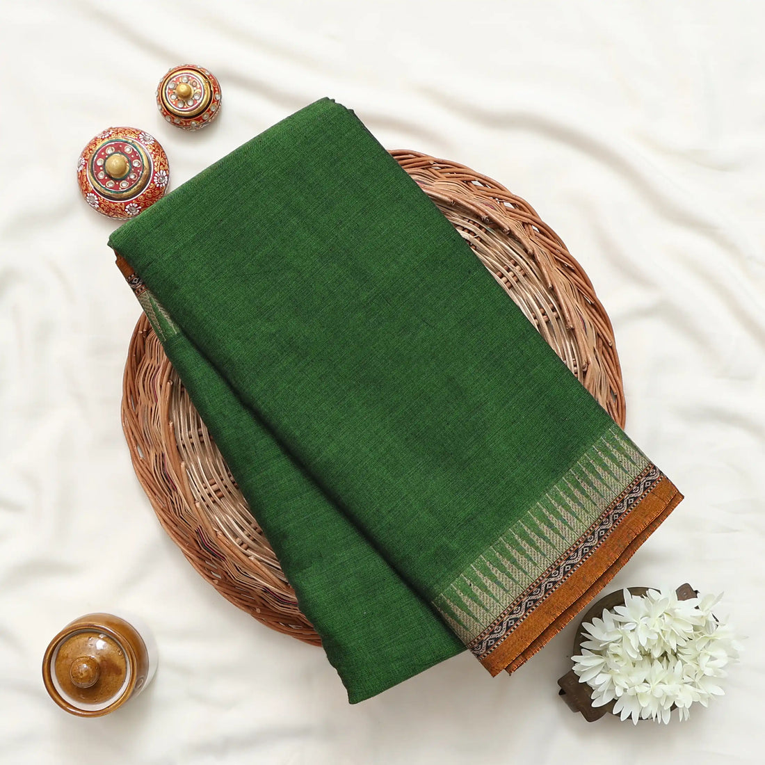 Narayanpet Cotton Sarees for Women | Summer Events & Temple Visits Collection | Jeyachandran - Green