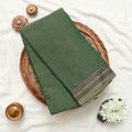 Narayanpet Cotton Saree with Elephant & Peacock Zari Woven Border Light Green Front Folded Top View