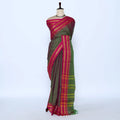 Green and magenta saree with gold striped border 