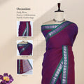 Narayanpet Cotton saree with purple body and silver zari woven border, with head blouse and pallu details