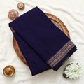 Narayanpet Cotton Saree with Elephant & Peacock Zari Woven Border Royal Blue Front Folded Top View