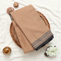 Narayanpet Cotton Saree with Paisley Zari Woven Border Sandal Folded Top View on Wicker Basket