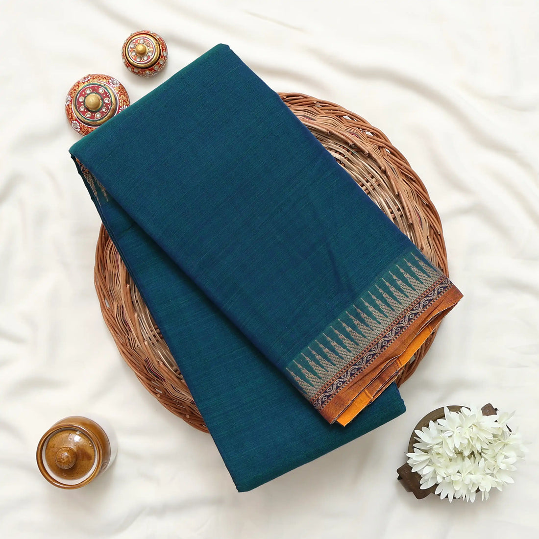 Narayanpet Cotton Sarees for Women | Summer Events & Temple Visits Collection | Jeyachandran - Teal