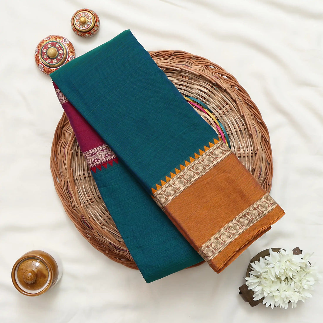 Narayanpet Cotton Sarees for Women | Summer Events & Temple Visits Collection | Jeyachandran - Teal