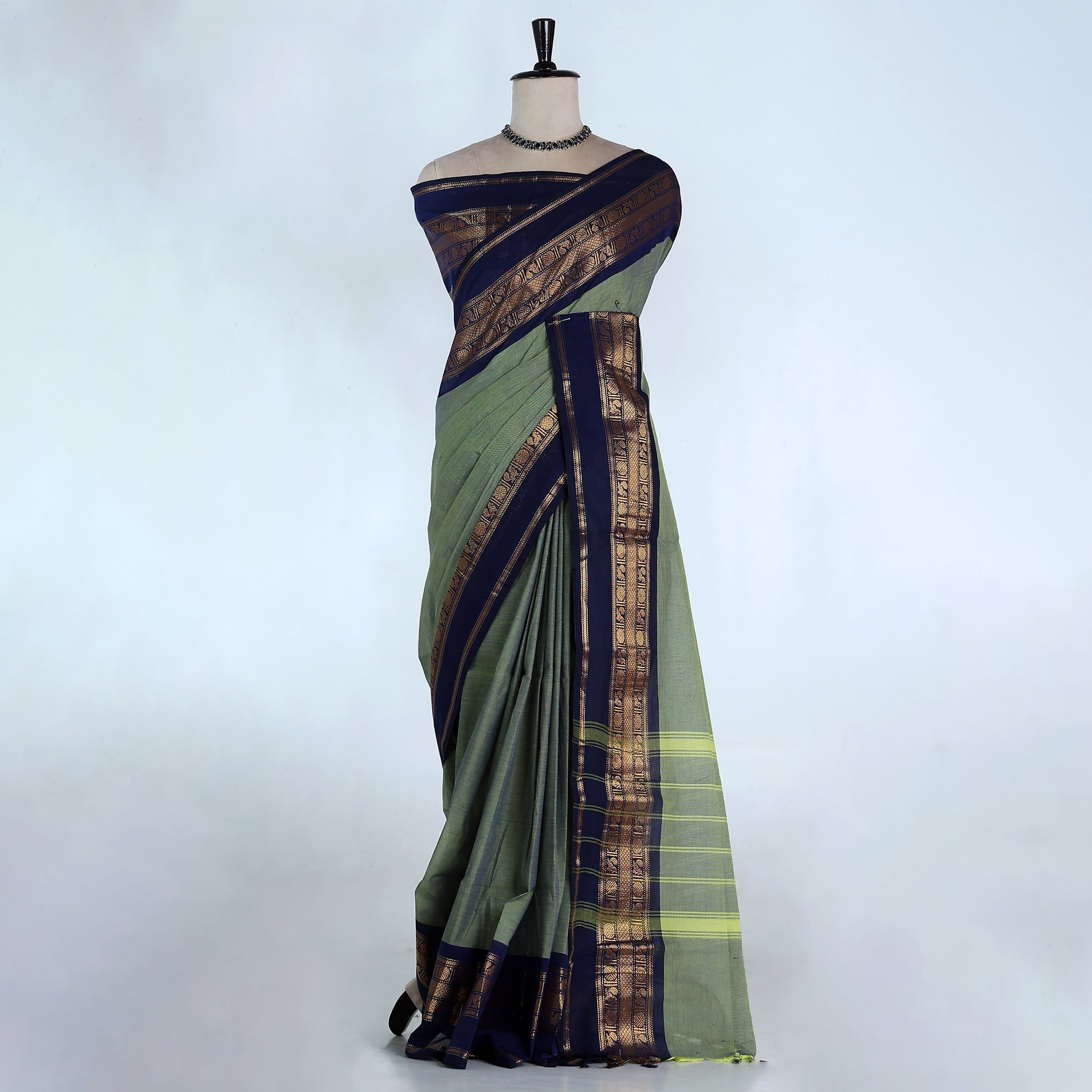Olive Green Kanchi Cotton Saree for Women | Festive Traditional Collection | Jeyachandran -Full View
