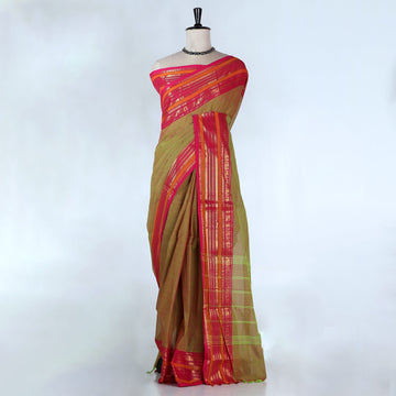 Olive Green Kanchi Cotton Saree for Women | Festive Traditional Collection | Jeyachandran -Full View
