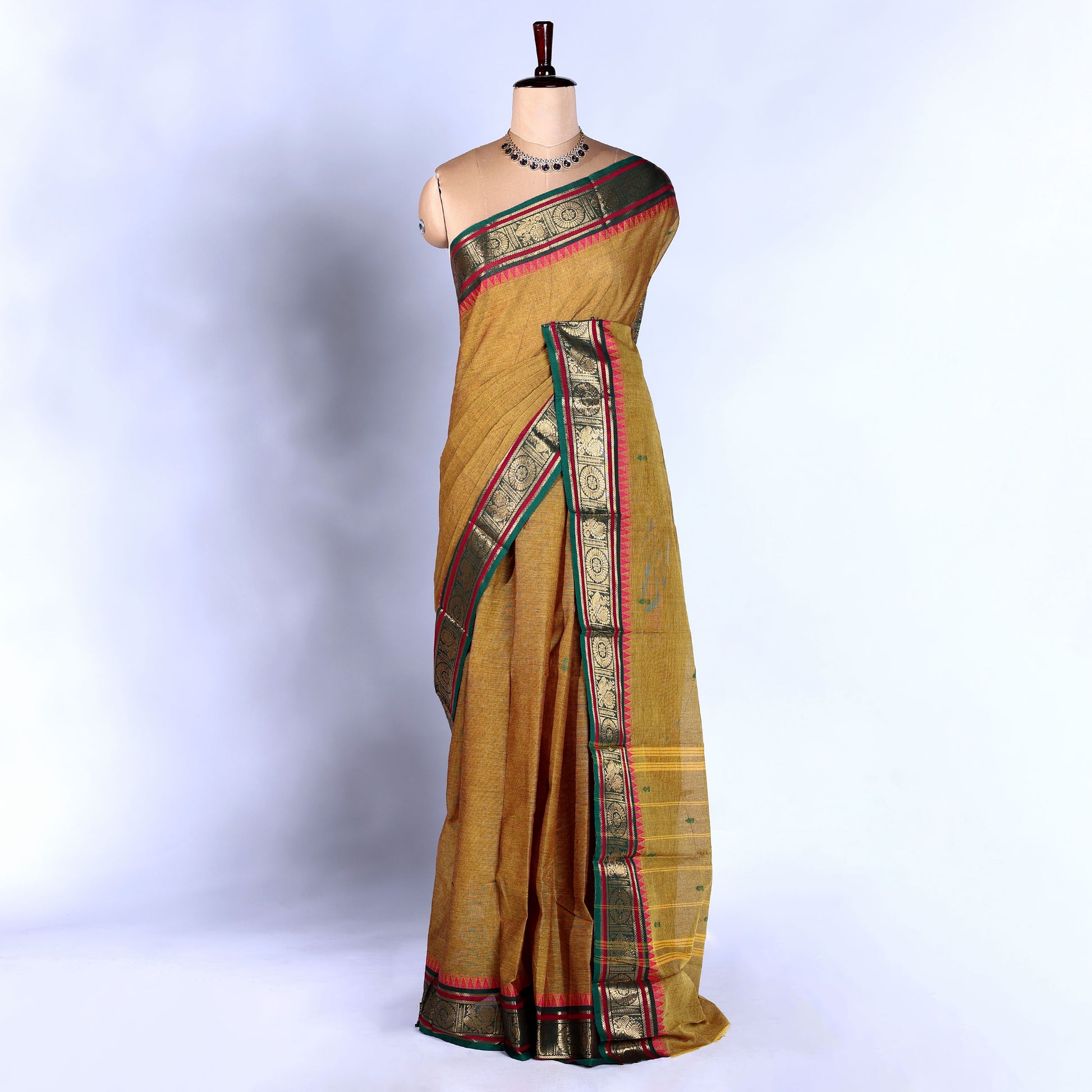 Olive Green Kanchi Cotton Saree for Women | Festive Traditional Collection | Jeyachandran -Full View
