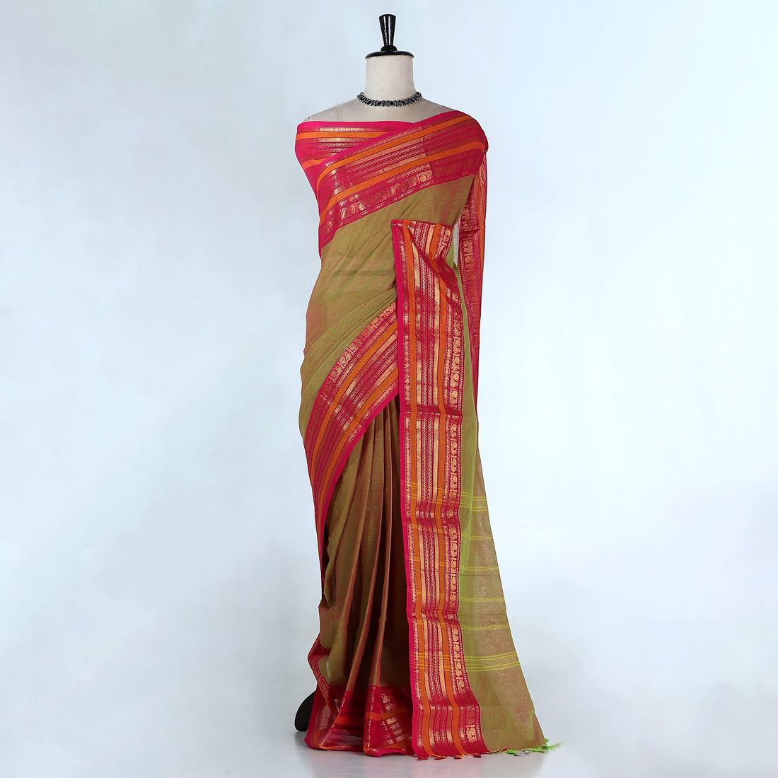 Olive Green Kanchi Cotton Saree for Women | Festive Traditional Collection | Jeyachandran -Full View
