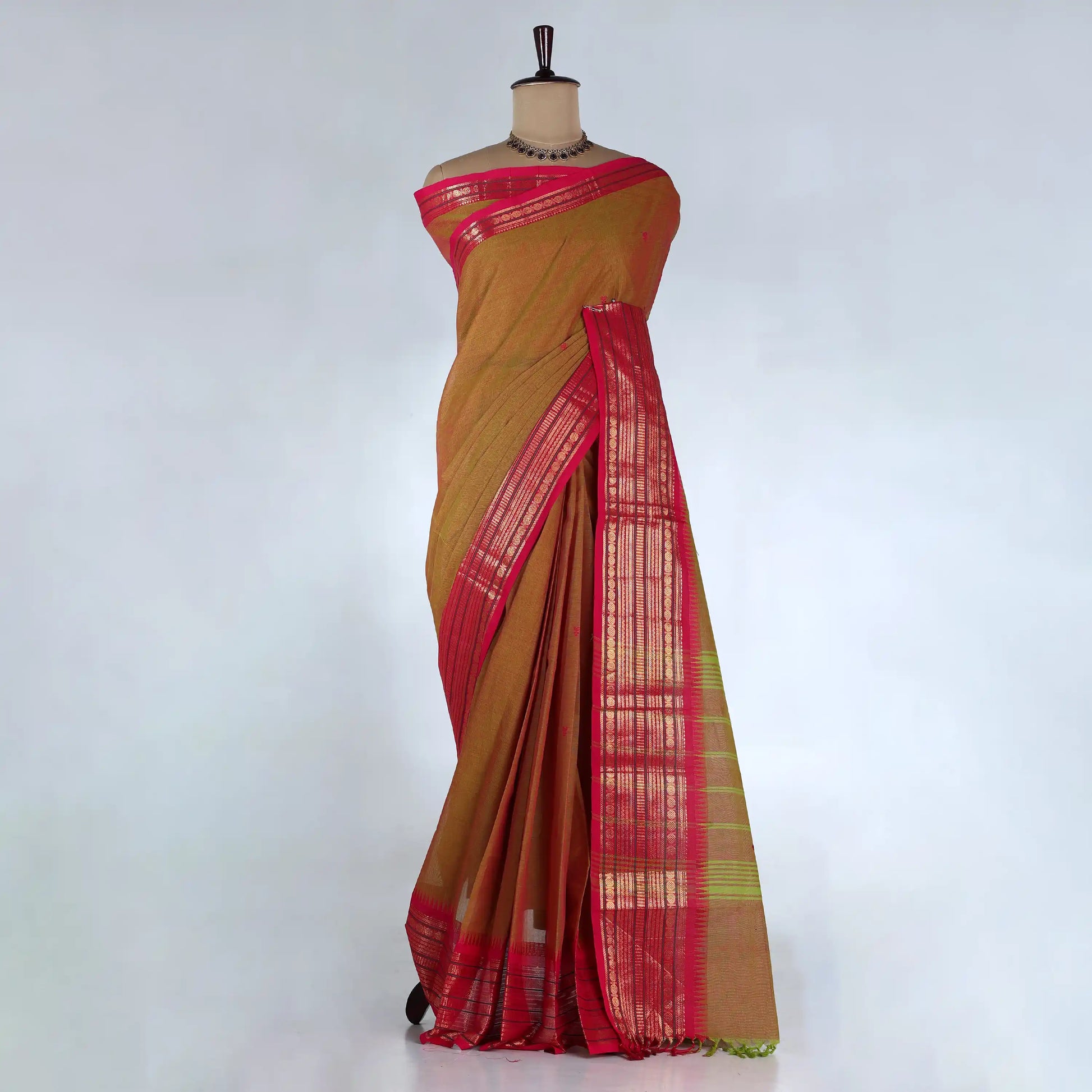Olive Chettinad Cotton Sarees for Women | Office Wear Daily Wear & Special Occasion | Jeyachandran - Full View