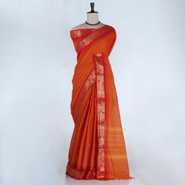 Orange Kanchi Cotton Saree for Women | Festive Traditional Collection | Jeyachandran -Full View
