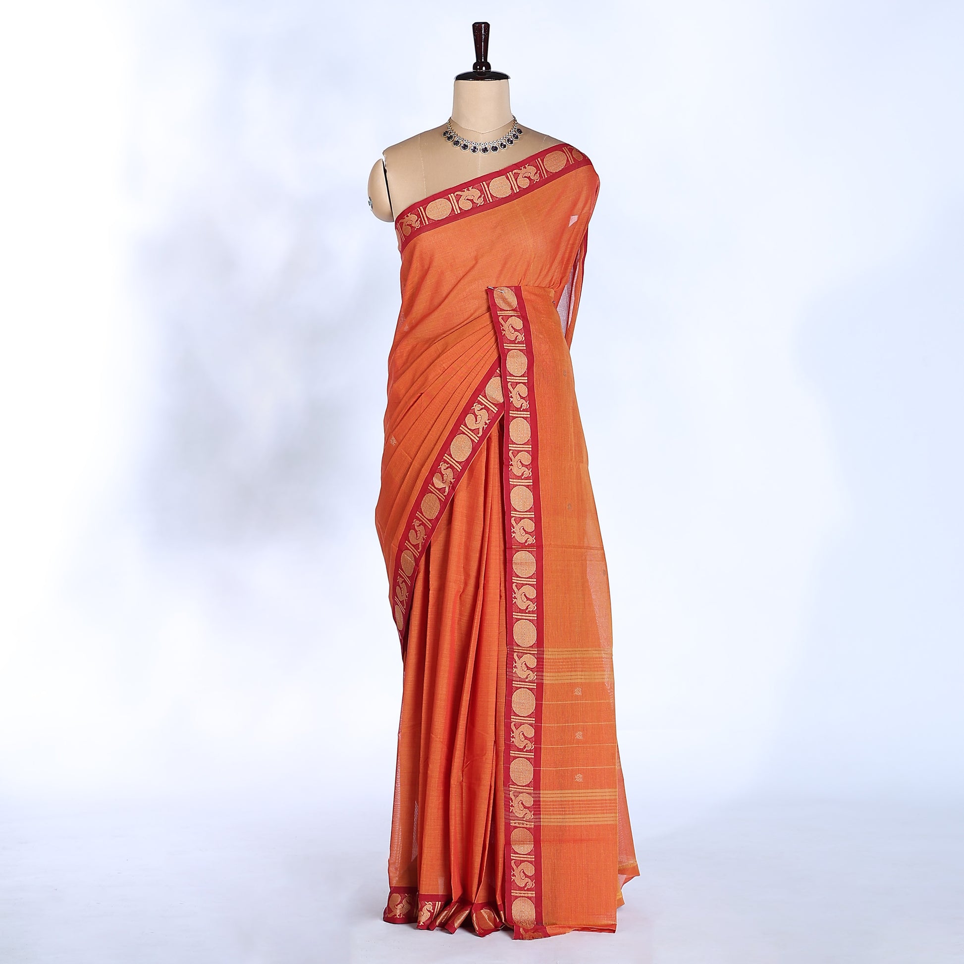 Orange Kanchi Cotton Saree for Women | Festive Traditional Collection | Jeyachandran -Full View
