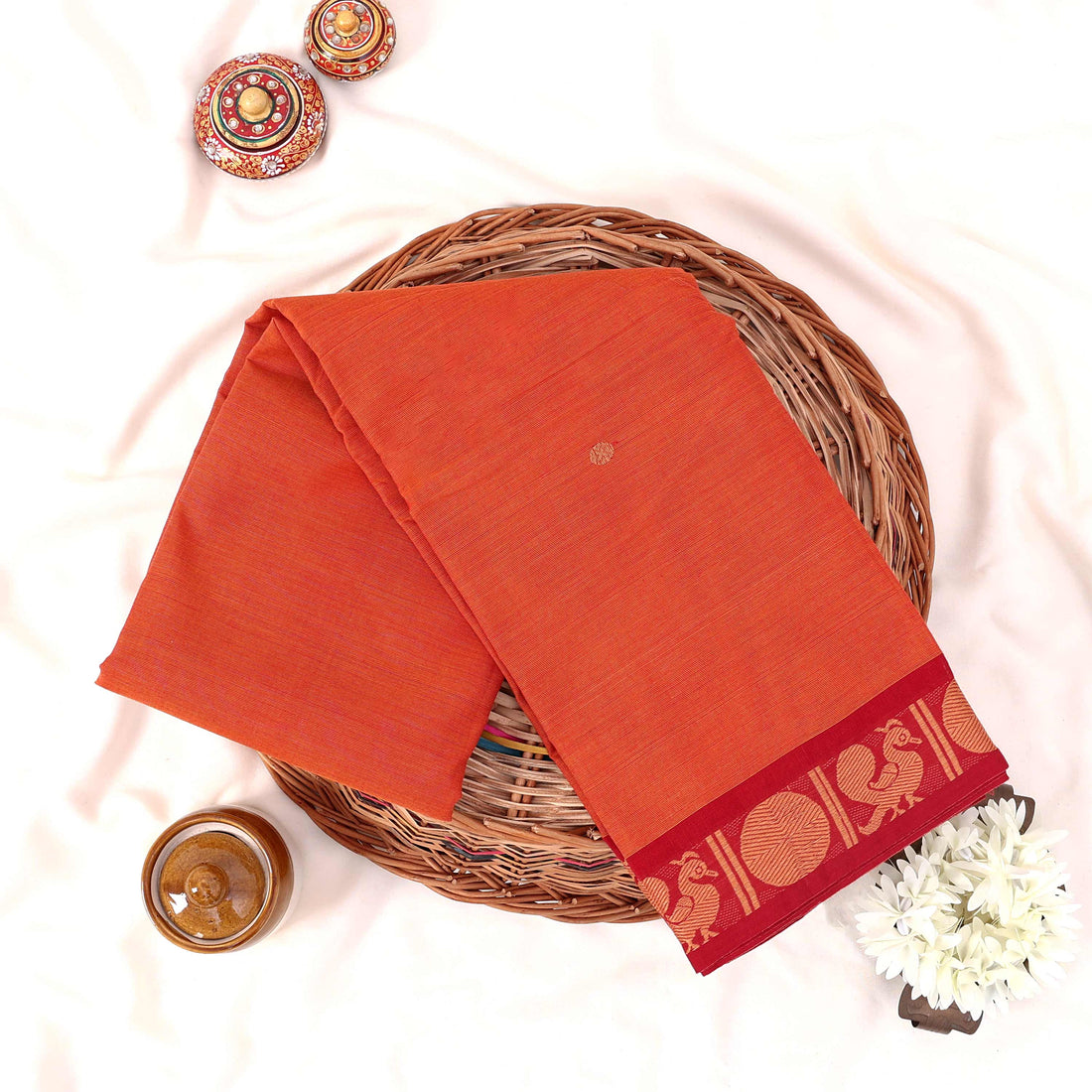 Orange Kanchi Cotton Saree for Women | Festive Traditional Collection | Jeyachandran -Full View
