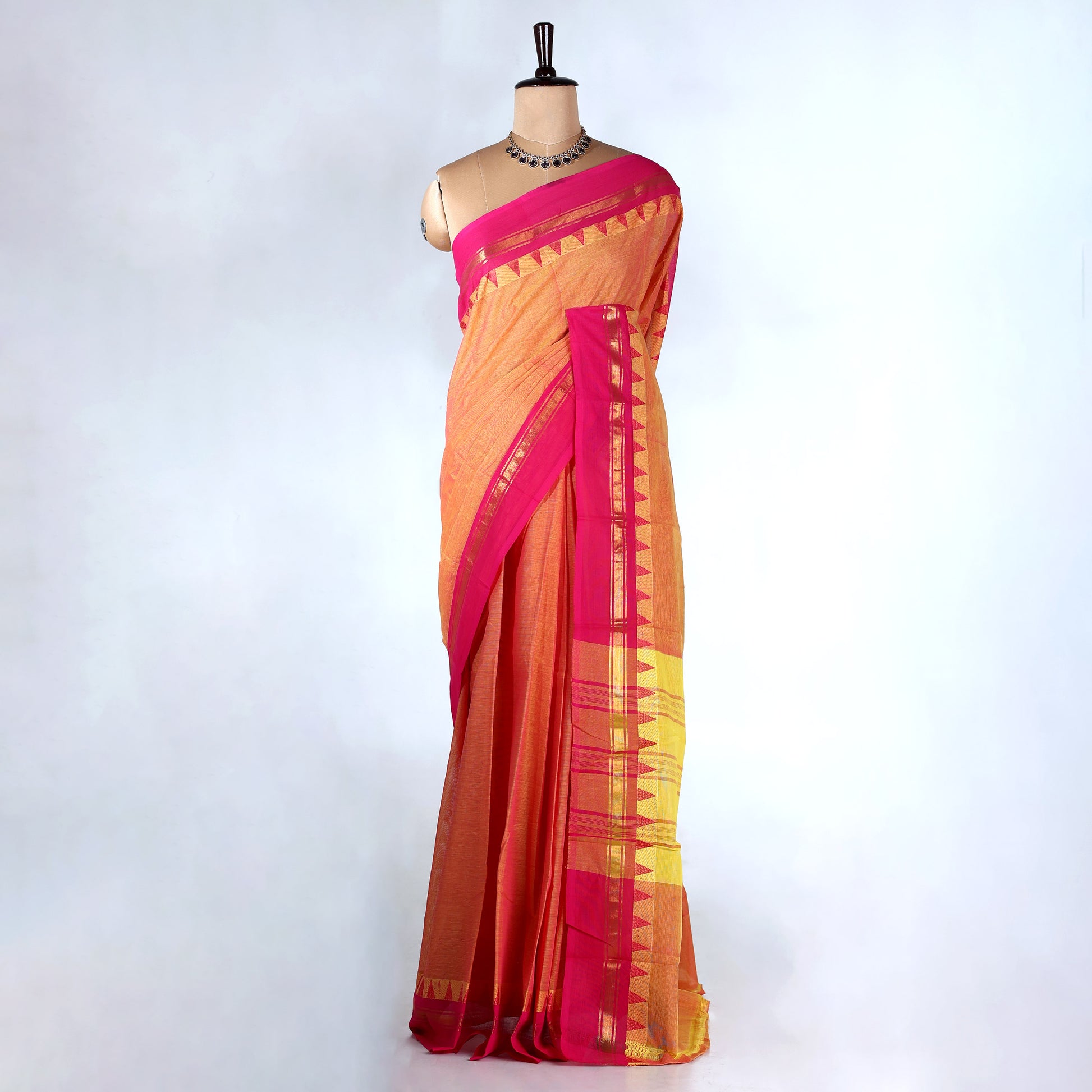 Orange Kanchi Cotton Saree for Women | Festive Traditional Collection | Jeyachandran -Full View
