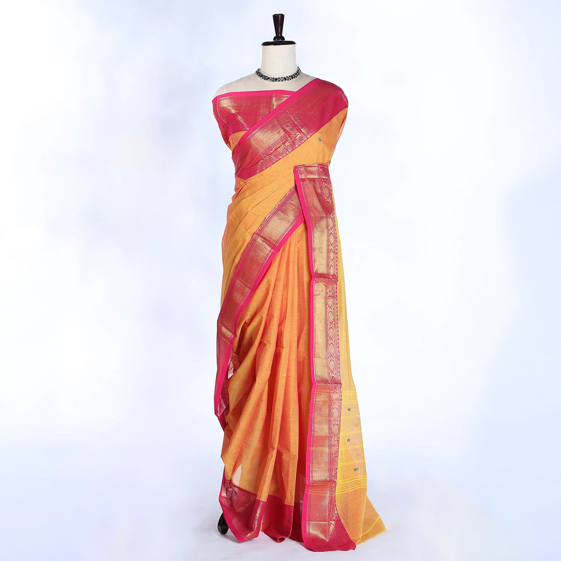 Orange Chettinad Cotton Sarees for Women | Office Wear Daily Wear & Special Occasion | Jeyachandran - Full View