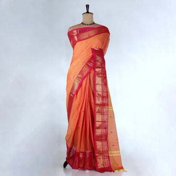 Orange Chettinad Cotton Sarees for Women | Office Wear Daily Wear & Special Occasion | Jeyachandran - Full View