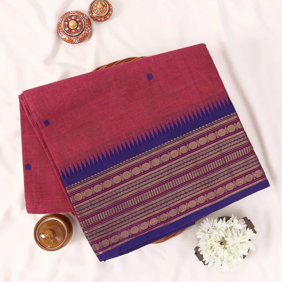 Pink Chettinad Cotton Sarees for Women | Office Wear Daily Wear & Special Occasion | Jeyachandran - Full View