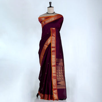 Purple Kanchi Cotton Saree for Women | Festive Traditional Collection | Jeyachandran -Full View
