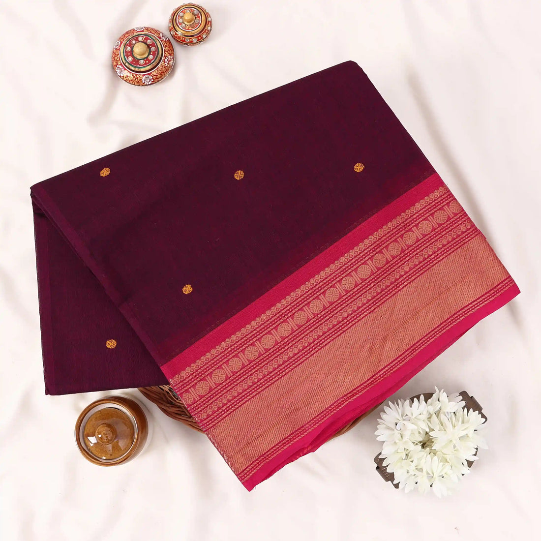 Purple Chettinad Cotton Sarees for Women | Office Wear Daily Wear & Special Occasion | Jeyachandran - Full View