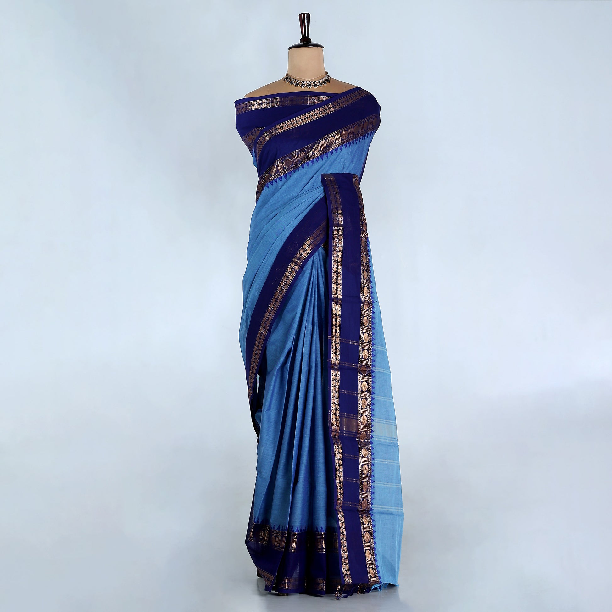 Sky Blue Kanchi Cotton Saree for Women | Festive Traditional Collection | Jeyachandran -Full View
