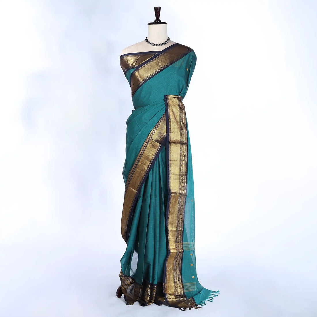 Teal Chettinad Cotton Sarees for Women | Office Wear Daily Wear & Special Occasion | Jeyachandran - Full View
