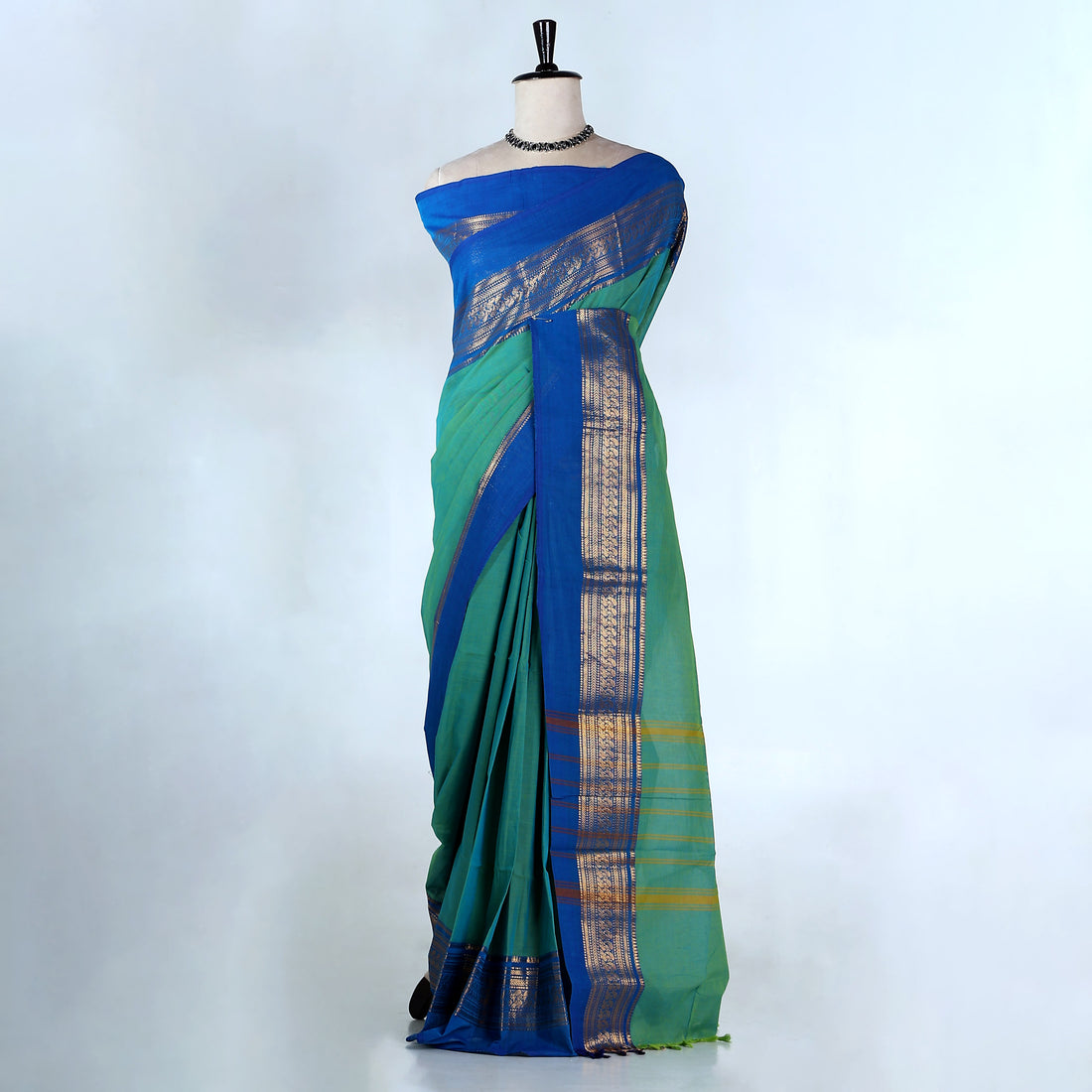 Teal Kanchi Cotton Saree for Women | Festive Traditional Collection | Jeyachandran -Full View
